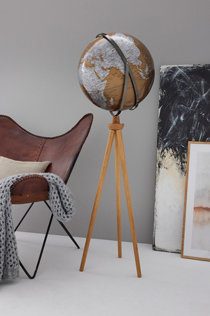 Globus TROIKA Sputnik, na stojaku, śr. 43cm, wys. 1,40m, brązowo-srebrny