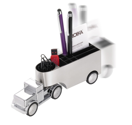 Przybornik na biurko TROIKA Office Trucker, ciężarówka, chromowany, szary