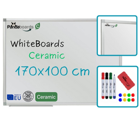 Tablica Biała CERAMICZNA Suchościeralna Magnetyczna 170x100 cm w Ramie Aluminiowej WA1